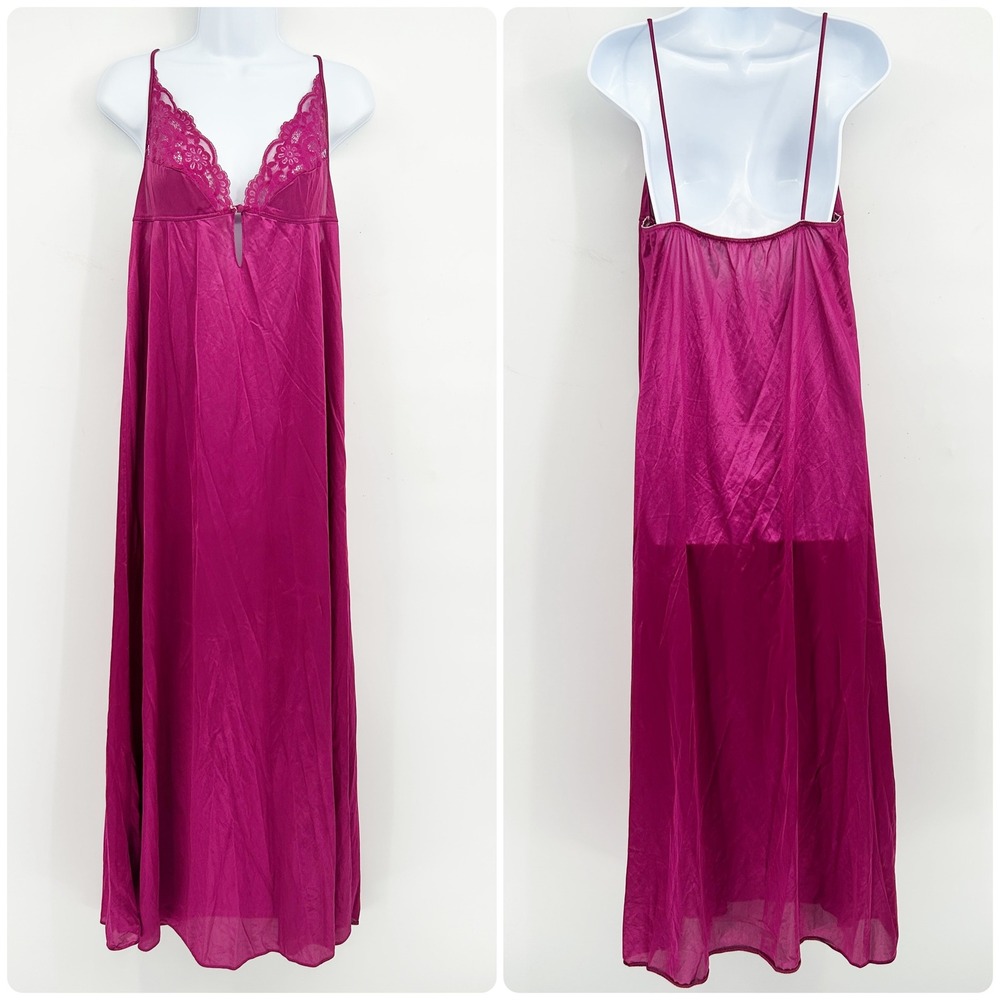 Flair Women‎ Magenta Lace Empire Waist Vintage 70s Glamour Maxi Nightgown Size M